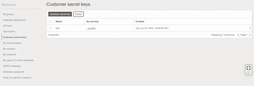 OCI customer secret keys